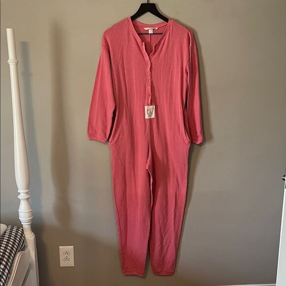 Vintage Victoria's Secret pointelle thermal union suit Onesie Pajamas Pink